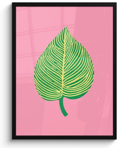 Poster in lijst - Fotolijst 50x70 cm - Posters - Illustratie - Blad - Minimalistisch - Groen - Posterlijst zwart - Decoratie - Wanddecoratie woonkamer - Muurdecoratie slaapkamer
