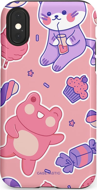 Casetastic hoesje geschikt voor Apple iPhone X / Apple iPhone XS - Dubbellaagse bescherming - Snoepvriendjes - Fashion Case - Lichtroze Lavendel Koraal