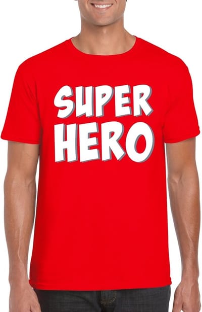 Fun tekst t-shirt Superhero voor heren - Rood S