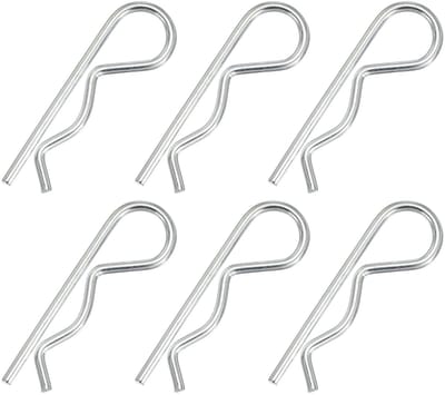 M4 x 85 mm splinte assortiment kit, 6 stuks heavy duty R clips hardware pin koolstofstaal veerbevestigingen aanhangervergrendeling grasmaaier vrachtwagen, zilver