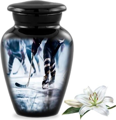 IJshockey Urn - Sport Urn Herdenking - As bewaren - Handgemaakt Kunstwerk - 3 Cubic Inches - Zwart
