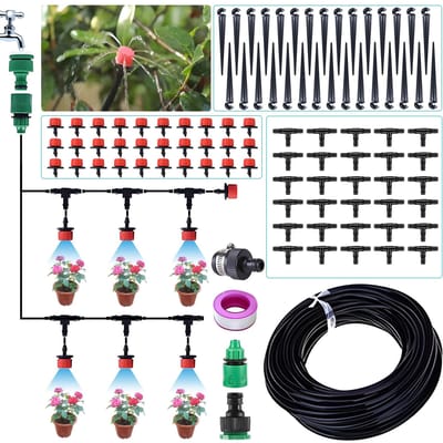 Automatische druppelirrigatiesets voor de tuin 25m/82FT Automatisch tuinbewateringssysteem voor mist 25m black