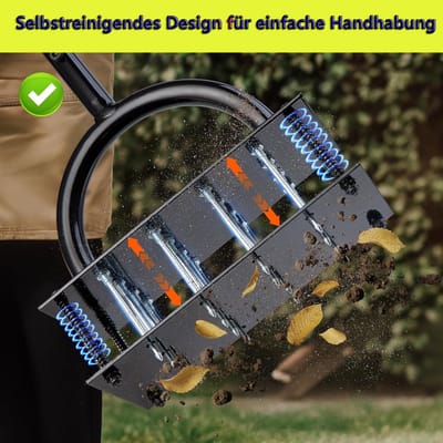 Aerator voor gazon – Handmatig gazonbeluchtingsapparaat met dubbele plaat, 16 spikes en 4 veren, T-greep gazonspecht voor verdichte bodems, tuin en gazononderhoud