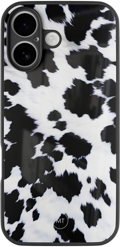 Hoesje geschikt voor iPhone 16 - Koeienprint - Luxe Hard Case - Print - Zwart, Wit - Mooie Telefoonhoesjes