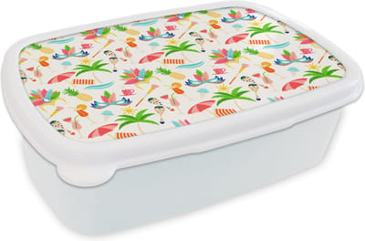 Broodtrommel Wit - Lunchbox - Brooddoos - Patroon - Brazilië - Carnaval - 18x12x6 cm - Volwassenen