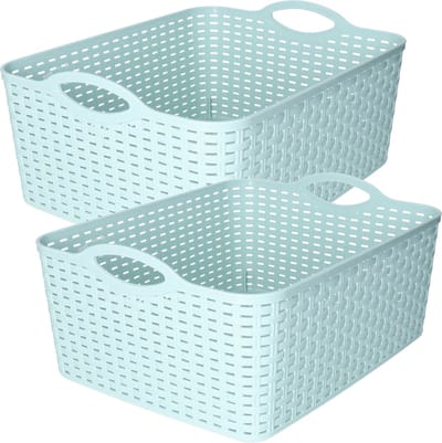 Plasticforte opbergmandje/kastmandje - 2x - 11 liter - mintgroen - kunststof - 35 x 28 x 16 cm - nestbaar