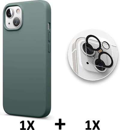 HB Hoesje Geschikt voor Apple iPhone 13 - Groen / Camera Lens Glazen Screenprotector - Siliconen Back Cover