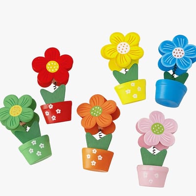 Sjtoer® Fotohouders Set van 6 – Houten Naamkaarthouders met Bloem Design – Fotoklemmen voor Foto's, Kaarten en Notities – Tafeldecoratie voor Bruiloft, Verjaardag en Feest