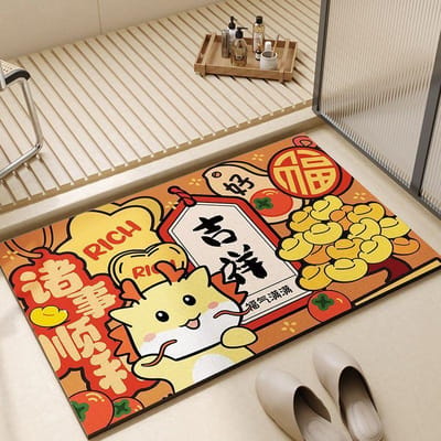 Nieuwjaar badmat Drakenjaar rood feestelijk diatomeeënaarde absorberende mat toilet toilet antislipmat 40*60cm