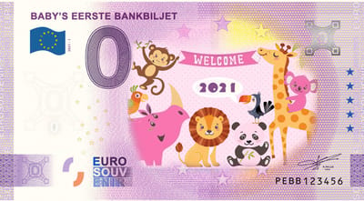 0 Euro biljet Nederland 2021 - Baby's eerste bankbiljet KLEUR ROZE