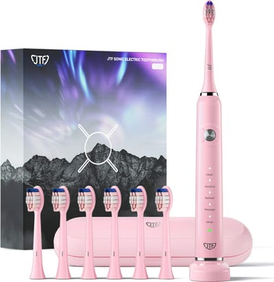 JTF Sonic P200 elektrische tandenborstel - 6 opzetborstels - Oplaadstandaard - Incl. travel case - Roze