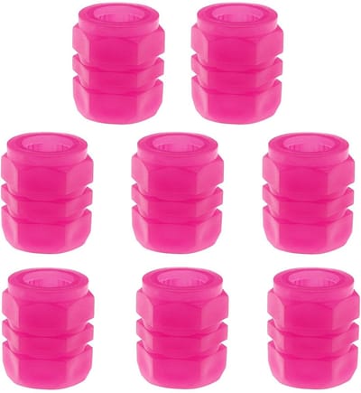 Dailygoods- Ventieldoppen Fluorescerend - 8 Stuks - Roze Kunststof - Lichtgevend - Bandenventieldoppen - Voor Fiets/Auto/SUV - Afmetingen 15,8 x 12,8 mm - Ventildeksels