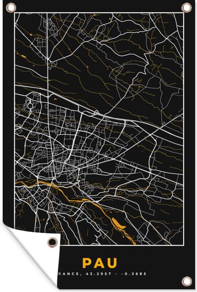 Muurdecoratie Stadskaart - Plattegrond - Frankrijk - Kaart - Pau - 120x180 cm - Tuinposter - Tuindoek