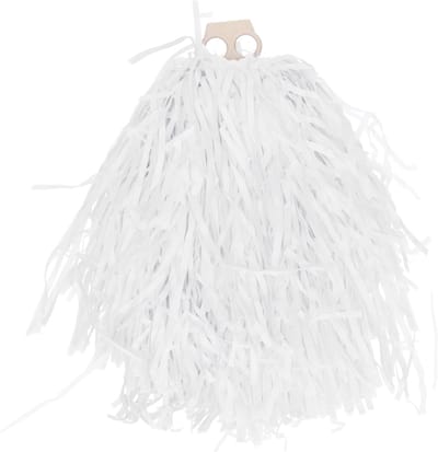 Cheerballs/pompoms - 1x - wit - met franjes en ring handgreep - 28 cm