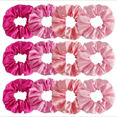 Famanu – Grote satijnen scrunchies 12 stuks, zachte haarelastiekjes voor krullend haar