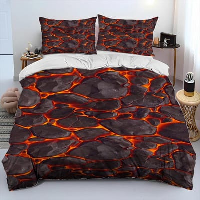 3D Vulkaan Lava Magma Dekbed Beddengoed Set, Dekbedovertrek Bedset Quiltovertrek Kussensloop, King Queen Size Beddengoedset Volwassene Kind EU Twin(135x200cm)