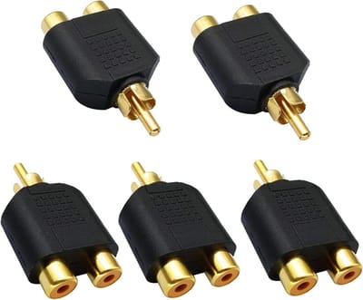 RCA Y Splitter Adapter - Audio Video Kabel - Signaal Splitsen - Vergulde Connectoren - 5 stuks - Zwart