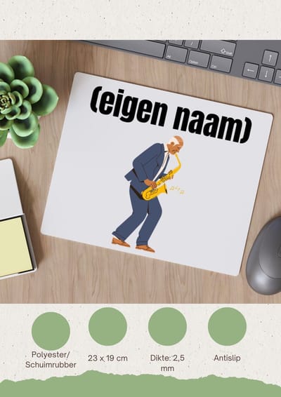 Akyol - man met saxofoon met eigen naam Muismat - Muziek - muziek liefhebbers - iemand die houdt van saxofoons - verjaardag - cadeau - kado - 23 bij 19 cm