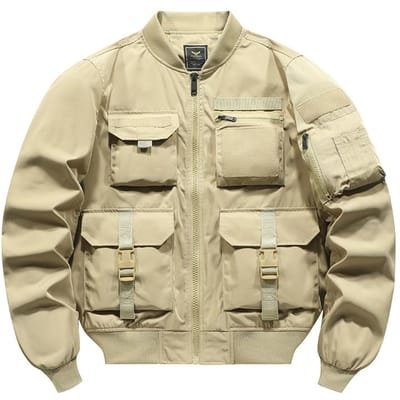 Bomberjack Heren Baseballuniform Multi-zak Werkjas Functionele Jas Drievoudig Bewezen Aanvalstop 4XL beige