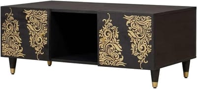 Salontafel met Opbergruimte - Koffietafel Woonkamer - Woonkamer Inrichten - Massief Mangohout - 100 x 54 x 40 cm - Zwart