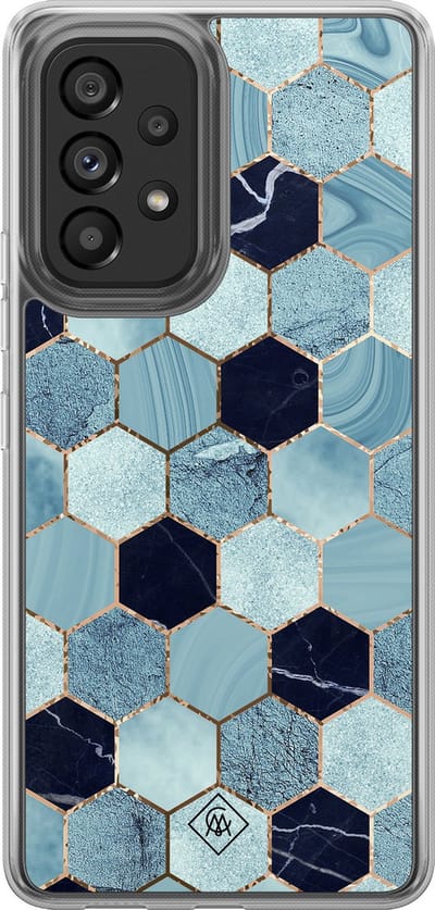 Casimoda® hoesje - Geschikt voor Samsung Galaxy A52 5G - Blue Cubes - 2-in-1 case - Schokbestendig - Marble design - Verhoogde randen - Blauw, Transparant
