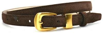 bruin suede riem - gouden gesp - 2 cm breed -maat 115 totale lengte 130 cm