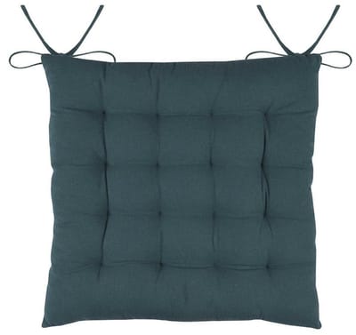 Stof Textile stoelkussens DUO - petrol blauw - 38 x 38 x 3.5 cm - touwtjes sluiting - zitkussens - binnen/buiten