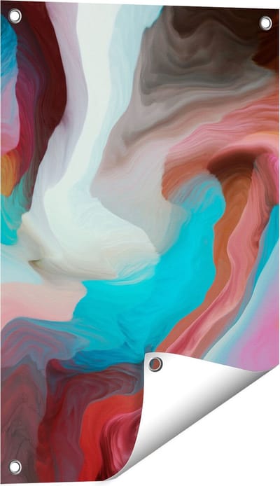 Gards Tuinposter Abstracte Kunst - Kleurrijke Golven - 40x60 cm - Tuindoek - Tuindecoratie - Wanddecoratie buiten - Tuinschilderij