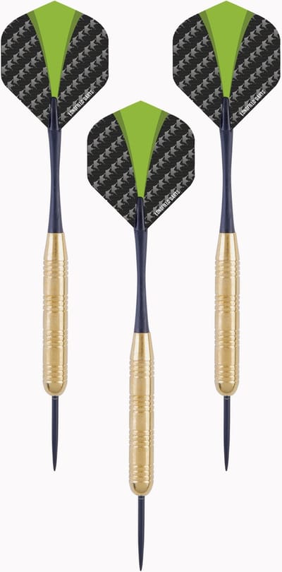Steeltip Dartpijl Set 21 Gram – 3 Stuks – Goud/Zwart/Groen – Brass Barrel, Nylon Shaft – Inclusief Kunststof Opbergetui – Semi Professioneel – Longfield