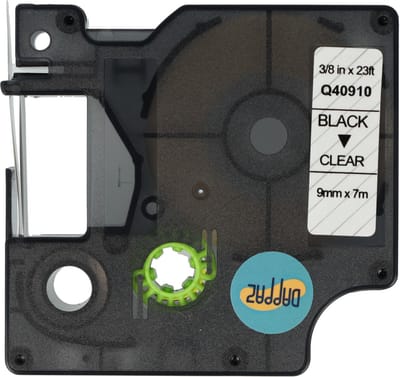 Dappaz - Dymo 40910 D1 Compatible Label Tape - Zwart op Transparant - 9 mm x 7 m - S0720670 - Geschikt voor Dymo Labelmanager - Lettertapes