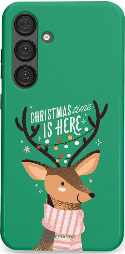 Casetastic hoesje geschikt voor Samsung Galaxy S25 Plus - Dubbellaagse bescherming - Rudolf het Rendier op het groen - Fashion Case - Turquoise Perzik Donkergroen