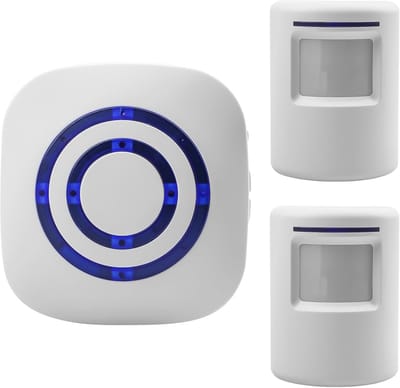 Doorgangsmelder Set – Bewegingsmelder met 1 Plug-in Ontvanger & 2 Draadloze PIR Sensoren – Alarmsysteem voor Huis, Winkel, Camper & Garage