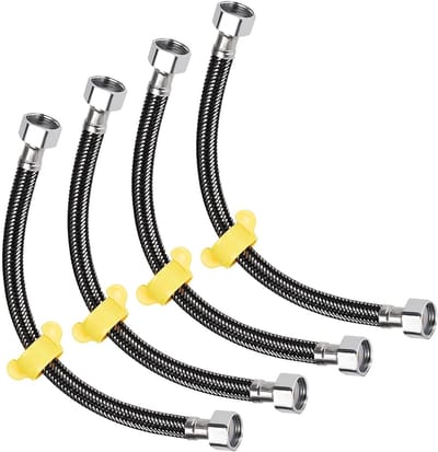 Dailygoody - Kraan toevoerleiding connector - 304 roestvrij staal - Zwart - Vrouwelijk naar Vrouwelijk - Geschikt voor keuken en badkamer - 4 stuks