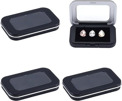 4 Stuks Gemstone Display Box - 8x5x1cm Rechthoekige Sieradenopbergdoos met Doorzichtig Deksel voor Edelstenen, Sieraden en Kristallen Accessoires