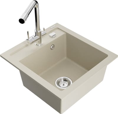 Mexen Vito granieten spoelbak 1-komors met keukenmengkraan Duero, beige - 6503-69-671600-00