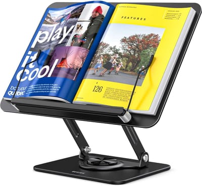 Thijox - BESIGN BS02 Verstelbare Boekenstandaard, Ergonomische Laptopstandaard met Paginaclips voor Muziekpartituren en Recepten, Zwart, Ideaal voor T
