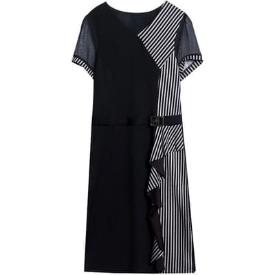 Robe Noire Grande Taille Femme Printemps Été Nouveau Style Tempérament Couvrant Ventre Taille Était Plus Mince Jupe Longue XL noir