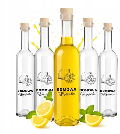 Bimberek FUTURA Serie - Glazen Fles - 500ml - Nadruk 'Domowa Cytrynówka' - Transparant