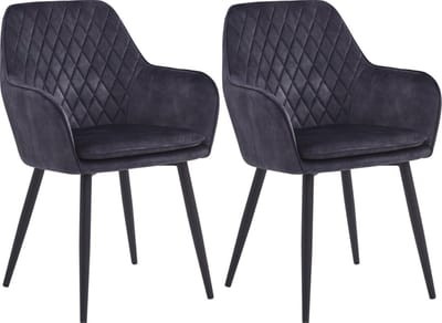 Colenis® - Laura Eetkamerstoel - Set Van 2 - Grijs - Adoré Velvet - Design - Industrieel - Met armleuning