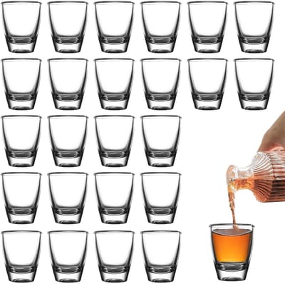 Dailygoods- Borrelglazen 24 stuks - Vaatwasmachinebestendig - 30 ml - Dikke bodem - Transparant glas - Ideaal voor feestelijke gelegenheden - Shotglazen