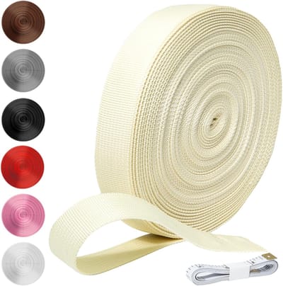 Robuuste 20 m lange beige polypropyleen riem van 30 mm breed voor tassen, rugzakken en hondenlijnen, ideaal voor DIY-projecten en outdoor gebruik