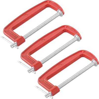 3 Stuks 6 Inch G Klem, Kaak Opening 155mm Rood Gietijzer C Klemmen voor Houtbewerking, Lassen en Bouwprojecten