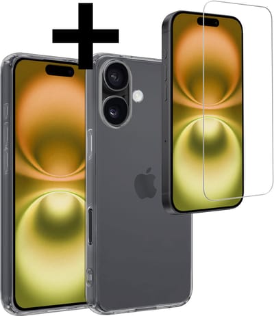 Hoesje - Met Screenprotector - Geschikt voor Apple iPhone 16 - Sterk & Shockproof - Back Cover - Siliconen Case - Telefoon Hoes - Telefoonhoesjes - Transparant