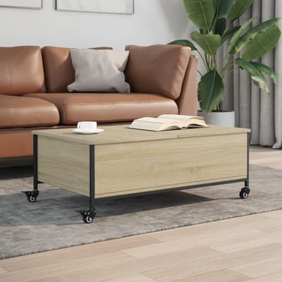 vidaXL - Salontafel - met wielen - 91x55x34 - cm - bewerkt hout - sonoma - eiken