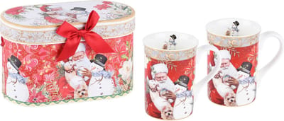 Dekoratief | Doos m/2 mokken 'Classic Santa', karton/porselein, 19x9x12cm | A225880