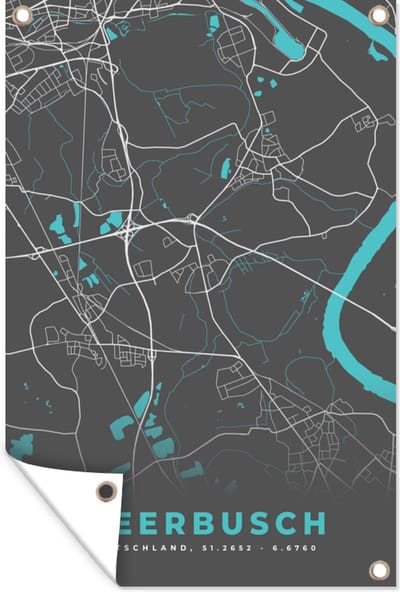 Muurdecoratie Blauw – Duitsland – Plattegrond – Stadskaart – Kaart – Meerbusch - 120x180 cm - Tuinposter - Tuindoek