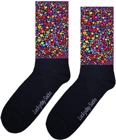 LuckyDay Socks - Hartjes sokken - Liefde - Kleurexplosie - Verjaardag cadeau vrouw en man - Vrolijke sokken - Valentijns cadeau - Kerst sokken - Grappige sokken - Leuke dames en heren sokken - Moederdag - Vaderdag - Socks maken Happy - Maat 37-44