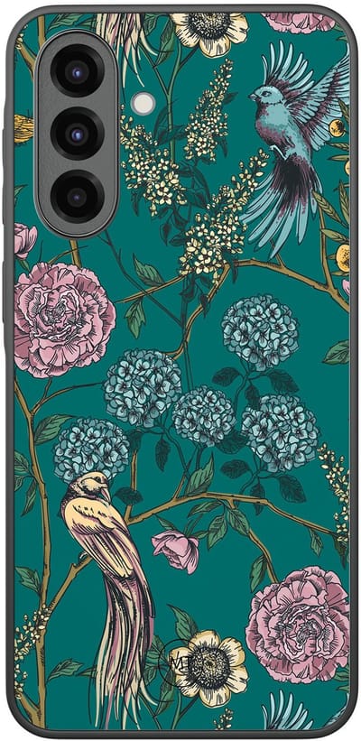 Hoesje geschikt voor Samsung Galaxy A36 - Vogels Japanse bloemen - TPU Hard Case Backcover - Groen - Mooie Telefoonhoesjes