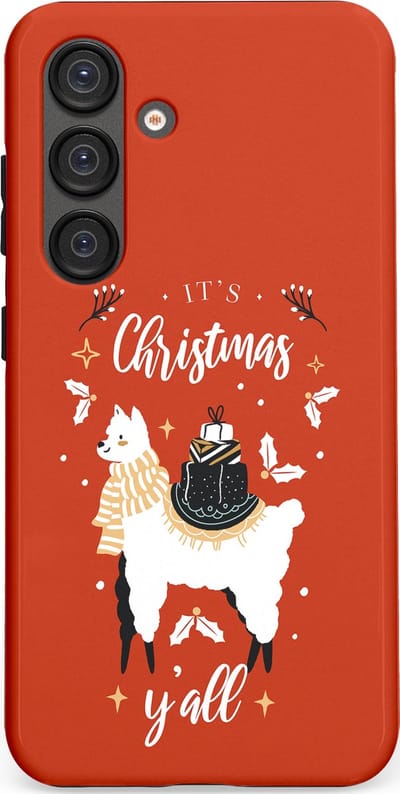Casetastic hoesje geschikt voor Samsung Galaxy S25 - Dubbellaagse bescherming - Rode Witte Kerst Lama - Fashion Case - Terracotta