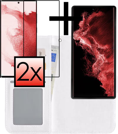 Hoesje - 2 in 1 - Geschikt voor Samsung Galaxy S22 Ultra - Met 2x Screenprotector - En Uitneembare Hard Cover - Bookcase - Wallet Case - Met Pasjeshouder - Book Case - Uitneembaar - Pashouder - Kunstleer - Wit